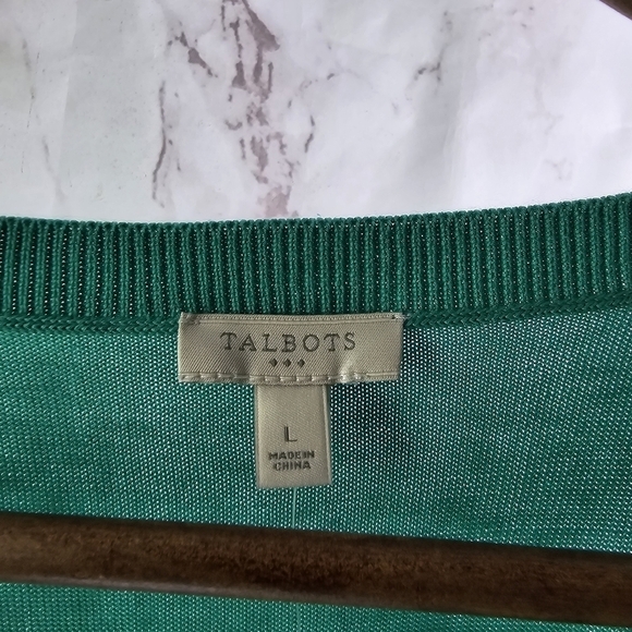 Talbots Cardigan Womens Large Green Short Sleeve Sweater Kelly Pockets - Picture 3 of 13
